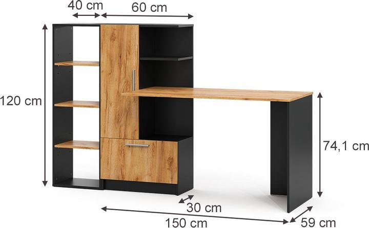 Produktbild Vicco Schreibtisch Tomy, Anthrazit/Goldkraft Eiche, 150 x 59 cm 2er Set