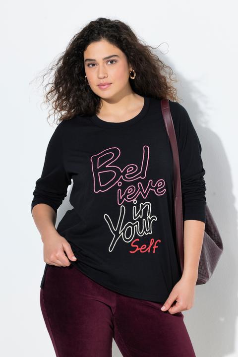 Image du produit Ulla Popken T-shirt classique à col rond et manches longues, message (54)