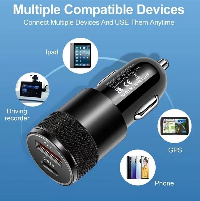 Produktbild PhoneLook Doppel USB Zigarettenanzünder Adapter 15W 3.1A Power Delivery USB-A & USB-C