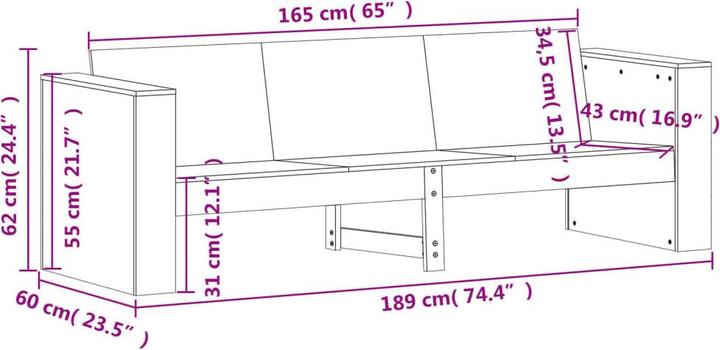 Actual product image vidaXL Garden sofa 3-seater