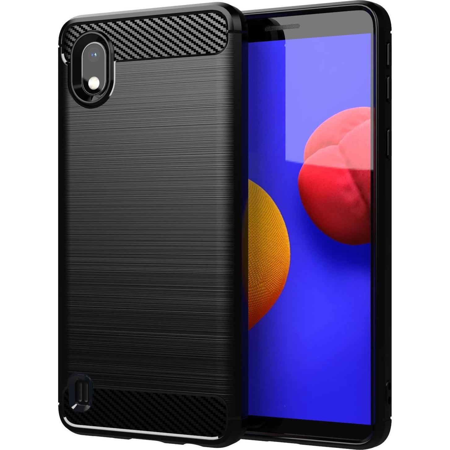 Cadorabo TPU Ultra Slim carbon edelstahl Kombi Cover (Samsung Galaxy A10, HTC One M10), Smartphone Hülle, Schwarz
