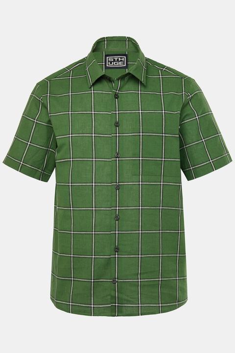 Sthuge Hemd, Halbarm, Leinenmix, Karo, Kentkragen, kastiger Fit