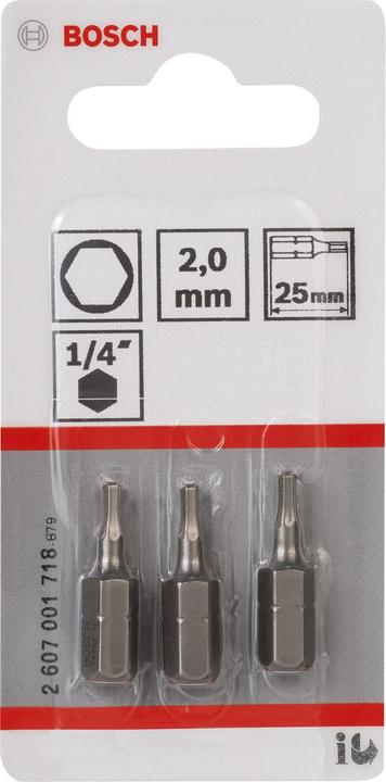 Produktbild Bosch Professional Zubehör Schrauberbit Extra-Hart HEX 2, 25 mm, 3er-Pack (Innensechskant)