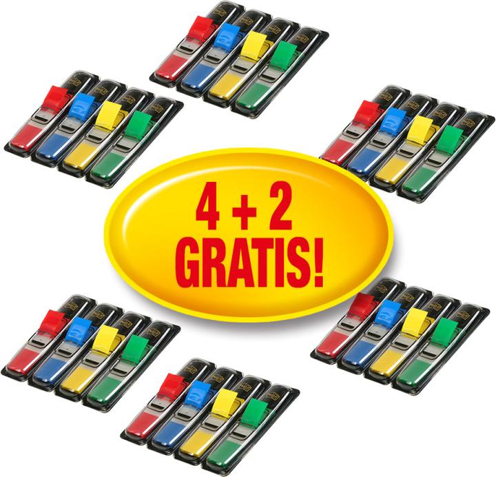 Actual product image Post-it Index Mini Promo 11.9x43,2mm 683-4+2P 4 colors, 6 blisters (43.20 x 11.90 mm)