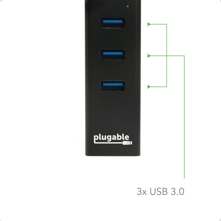 Immagine prodotto Plugable Hub alimentato da bus USB 3.0 a 3 porte (USB-C)
