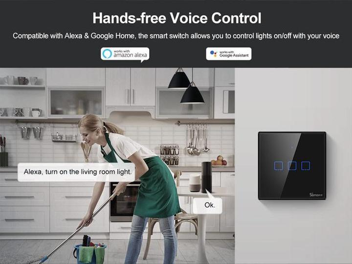 Actual product image Sonoff T3EU2C - 2-gang Wi-Fi Smart Wall Switch - Black