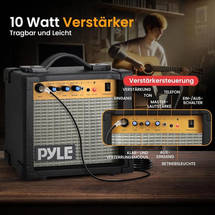 Actual product image Pyle Acoustic Electric Guitar and Amplifier Set (Acoustic guitar set, Back and sides: lime wood, Fingerboard: Synthetic wood, Top: spruce wood)