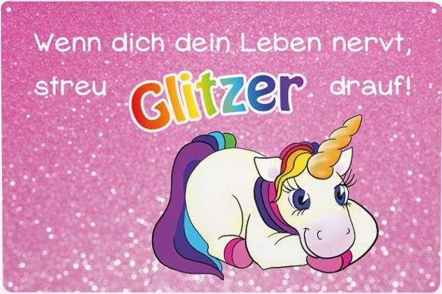 Immagine prodotto Trend Import Cartello di latta con unicorno glitterato "Se la tua vita ti infastidisce, cospargila di glitter". (30 x 20 cm)
