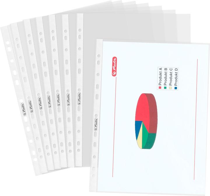 Image du produit Herlitz Pochette de présentation, DIN A4, grainée, 0,055 mm en film PP, perforation européenne, indélébile (A4, 100 x)