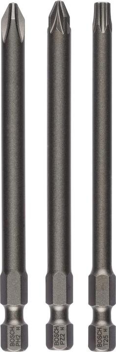 Produktbild Bosch Professional Zubehör Schrauberbit-Set Extra-Hart, 3-teilig, PH2, PZ2, T25, 89 mm (Kreuz Phillips PH)