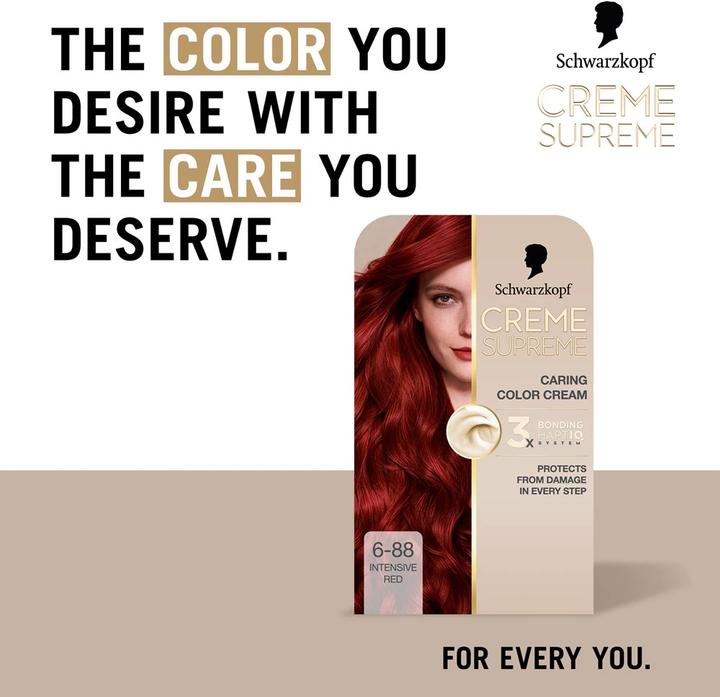Actual product image Schwarzkopf Creme Supreme Permanent Hair Dye Color 688 Red Dark Blonde 60 Ml (688 Red Dark Blonde)