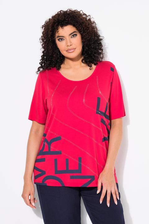 Actual product image Ulla Popken Rhinestone Letter Motif Short Sleeve Tee (58)