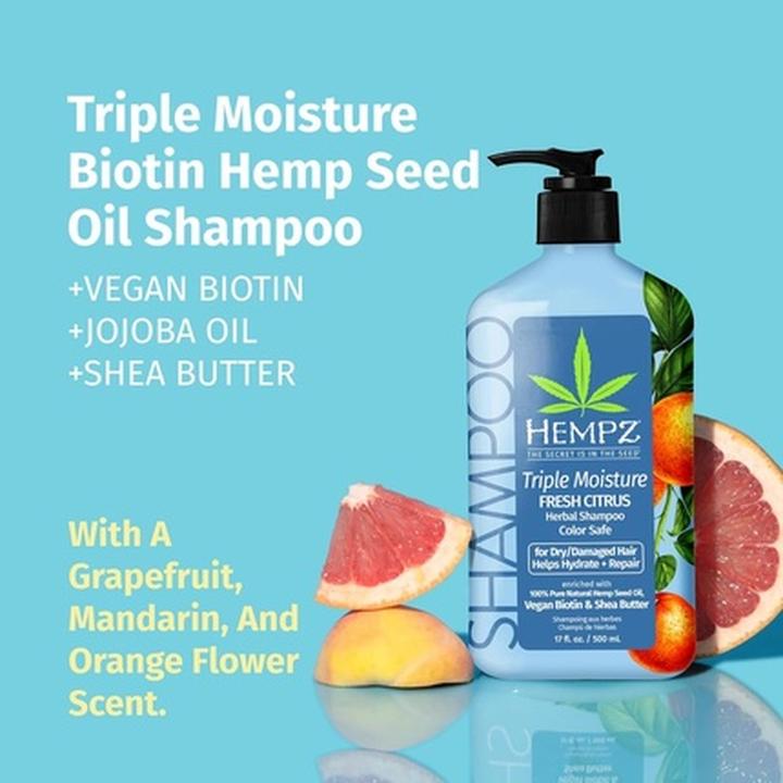 Image du produit Hempz Triple Moisture Herbal Hair Shampoo - Shampooing doux hydratant (Shampoing liquide)