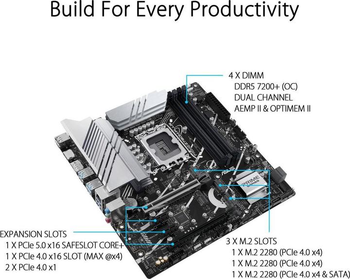 Productafbeelding ASUS MB PRIME Z790M-PLUS (Intel,1700,DDR5,mATX) (LGA 1700, Intel Z790, mATX)