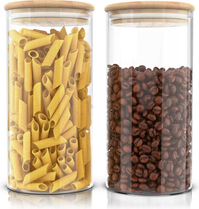Actual product image Arendo 2x 1,5 L Vorratsgläser, Glasbehälter, 2er Set, Borosilikatglas, Bambusdeckel, Vorratsdosen luftdicht (1.50 l)