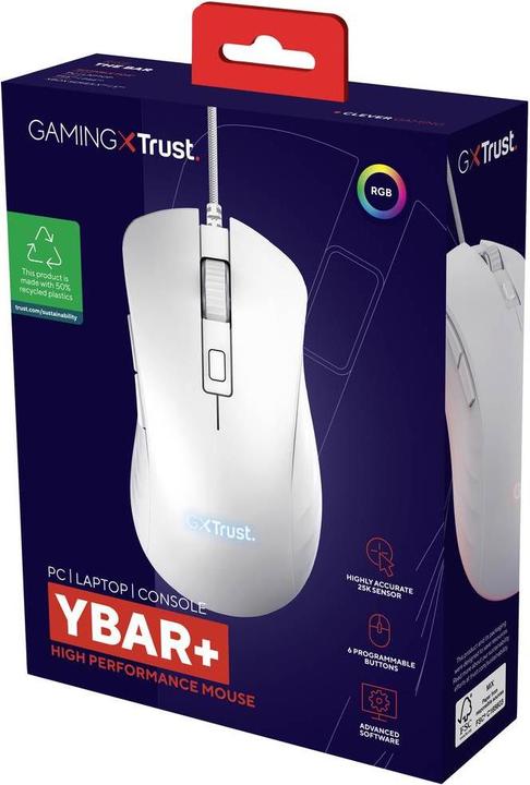 Productafbeelding Trust GXT924W YBAR+ GAMING MUIS WIT (Bedraad)