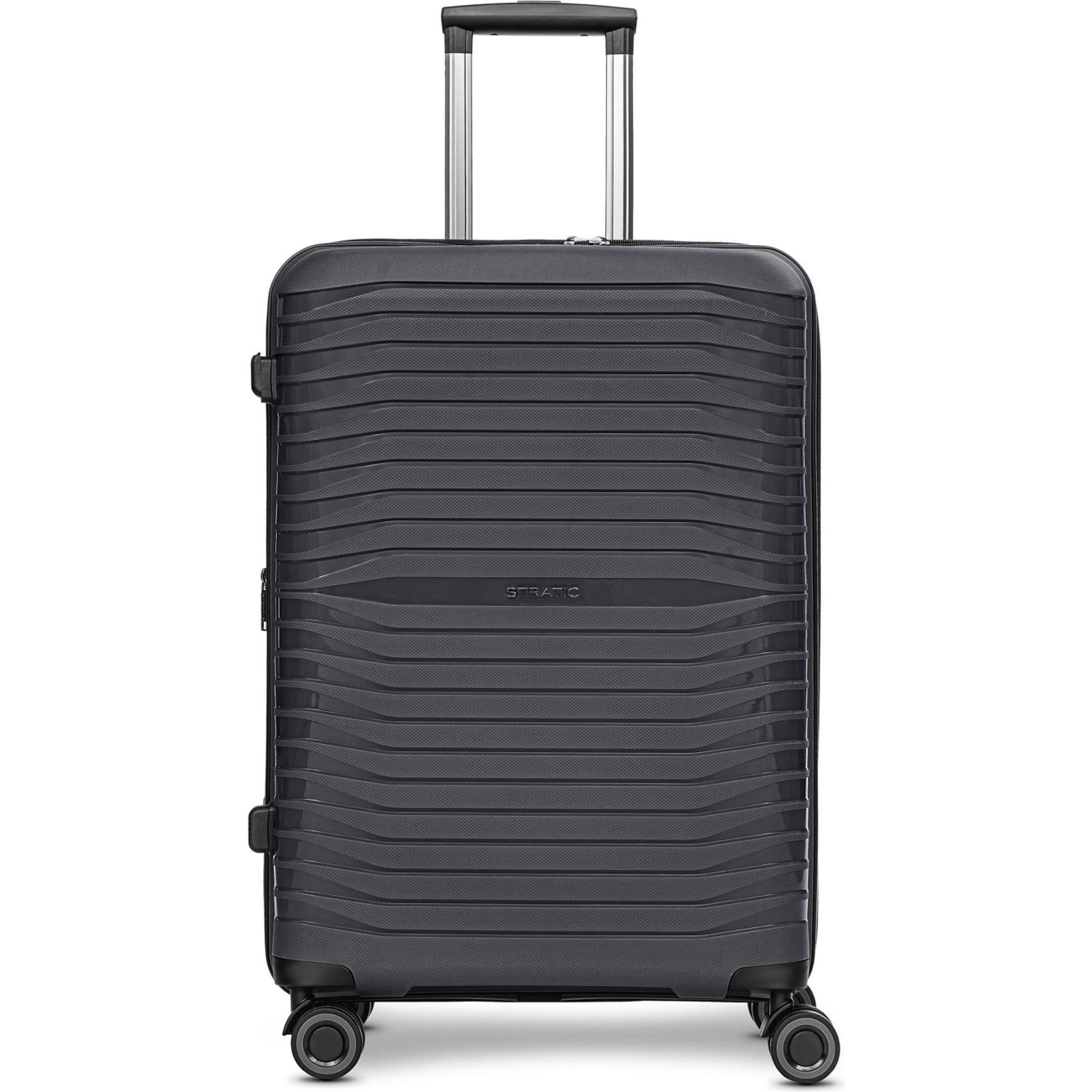 Stratic, Koffer, Shine 4 Rollen Trolley 65 cm mit Dehnfalte, Schwarz, (69 l, M (50 - 90l))