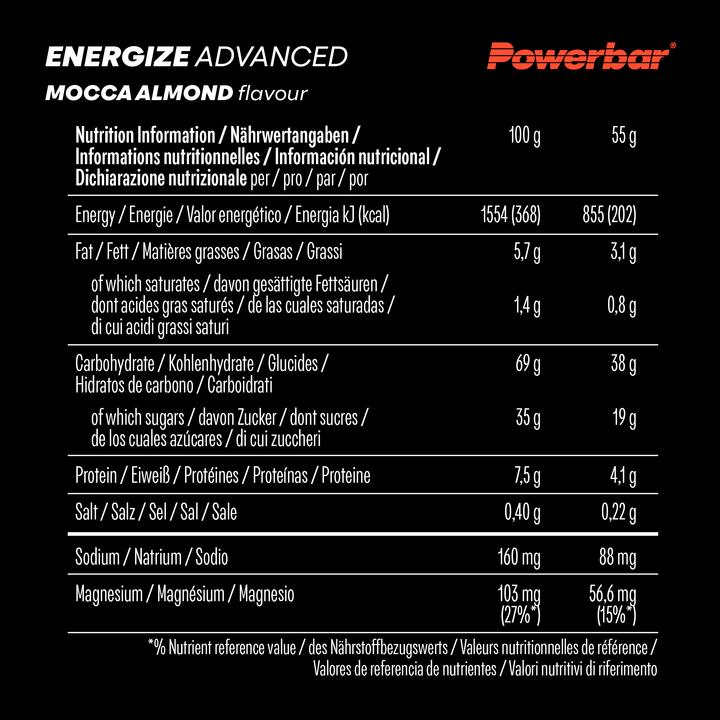 Valeurs nutritives et ingrédients Powerbar Energize Advanced (825 g, 15 pcs)