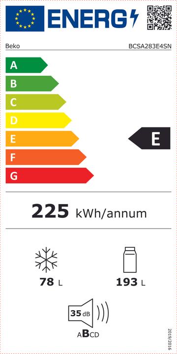 Label énergétique Beko BCSA283E4SN (271 l)