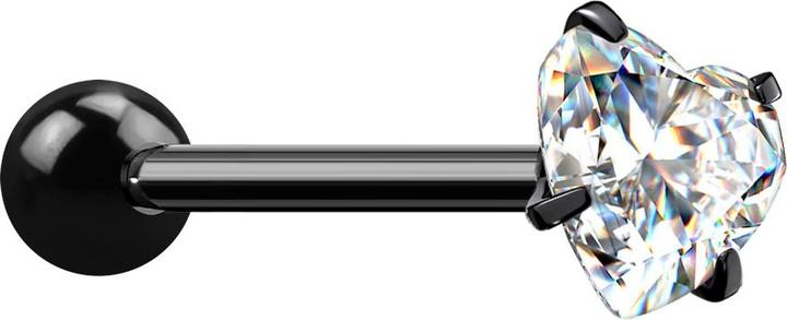 Produktbild Star Piercing Barbell schwarz mit Kugel und Kristallherz silber gefasst (ohne Messing, Chirurgenstahl 316L)