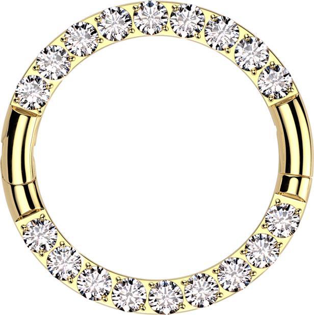 Actual product image Star Piercing Micro segment ring hinged gold-plated front crystals silver two interruptions (without brass, Titanium)