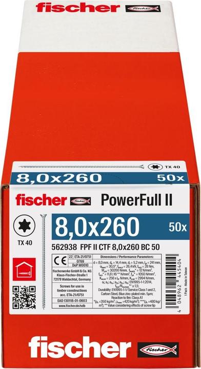 Produktbild Fischer PowerFull II 8,0x260 SK TX VG blvz 50 (50 Schrauben pro Stück)