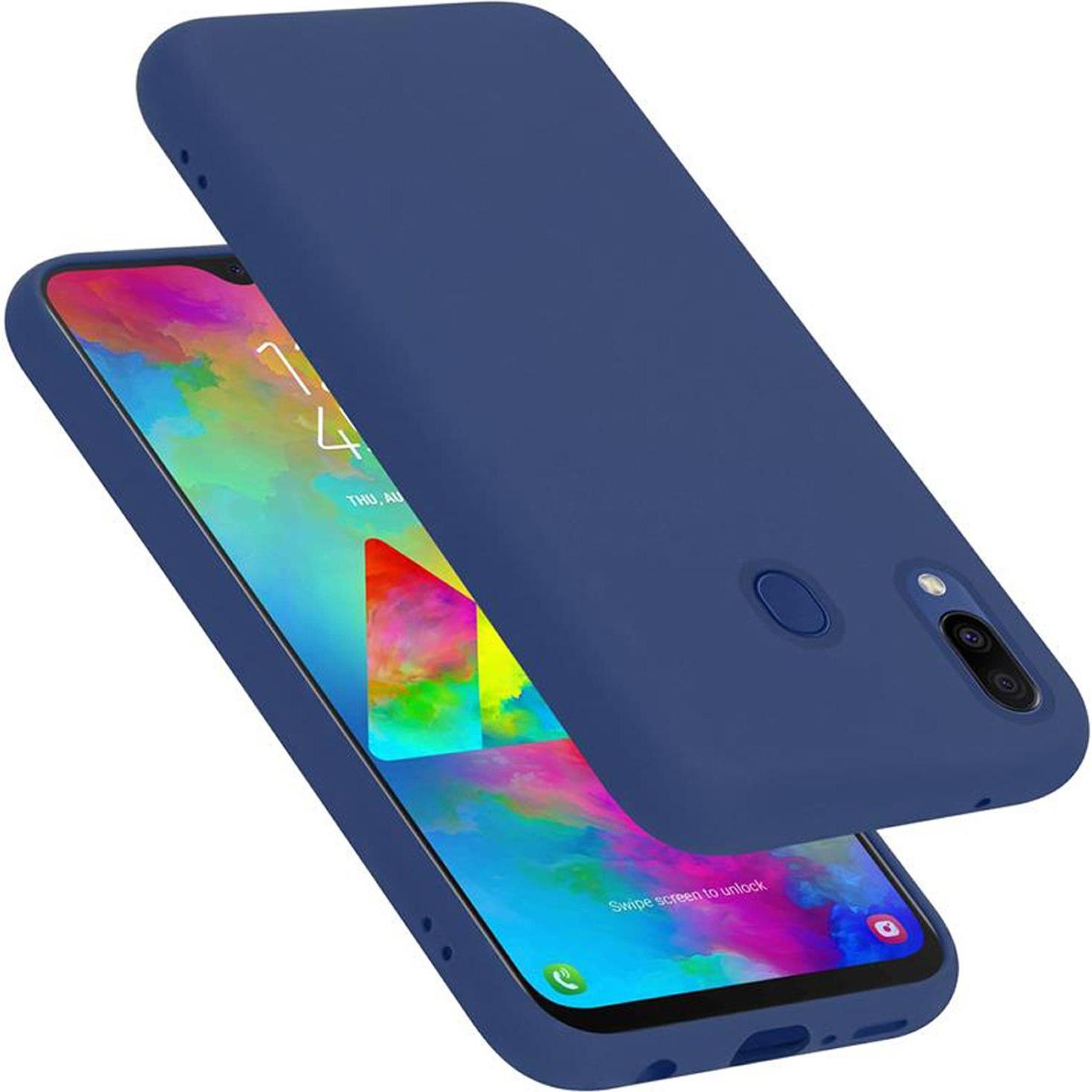 Cadorabo TPU Liquid Silicone Case Cover (Samsung Galaxy M20), Smartphone Hülle, Blau