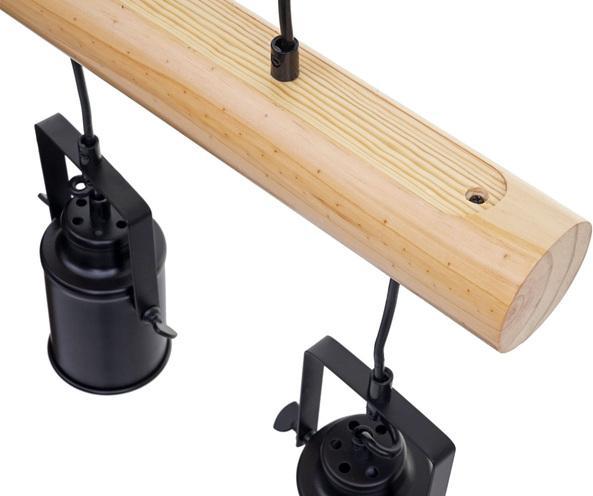 Image du produit Swisshandel24 Lampe à Suspendre, Industrial Vintage Bois Métal Noir - 3 Abat-jour Spot (E27)