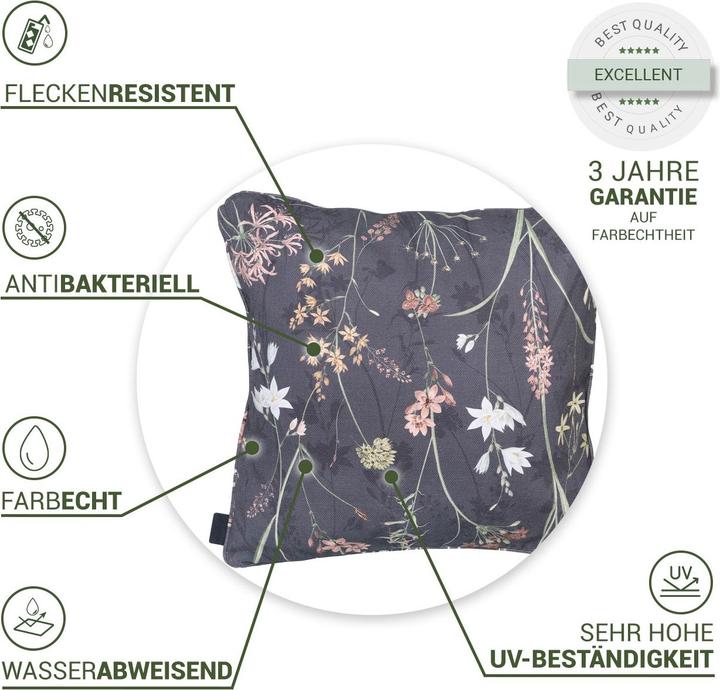 Actual product image Natura Punto Deko-Kissen Outdoor, Blumenmuster, 2er-Set (50 x 50 cm)