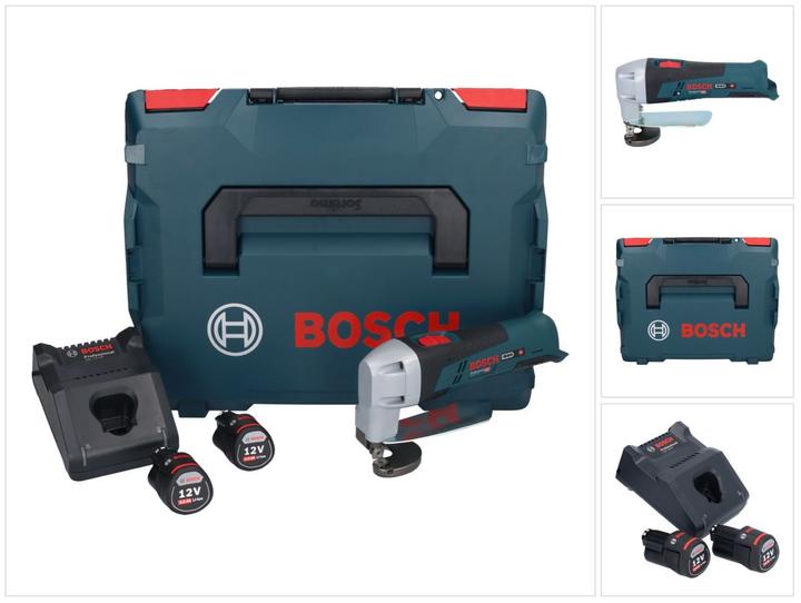 Bosch Professional Bosch GSC 12V-13 Akku Blechschere 12V mit Sechskantstiftschlüssel + 2x Akku 3,0 Ah + Schnellladegerä