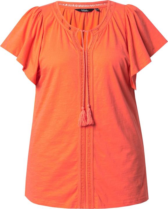 Image du produit Ulla Popken T-shirt col tunisien et manches courtes chauve-souris. Galons fantaisie. (46, 48)