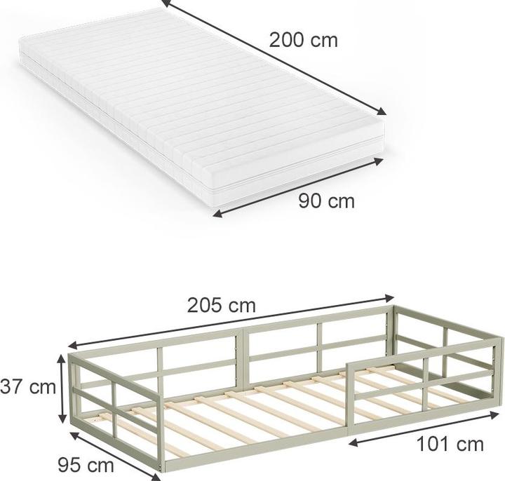 Produktbild VitaliSpa Kinderbett Minno, Greige, 90x200 mit Matratze (90 x 200 cm)