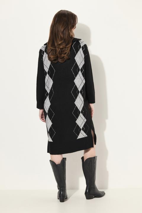 Produktbild Ulla Popken Strickkleid, Argyle-Muster, Troyerkragen, Langarm (50, 52)