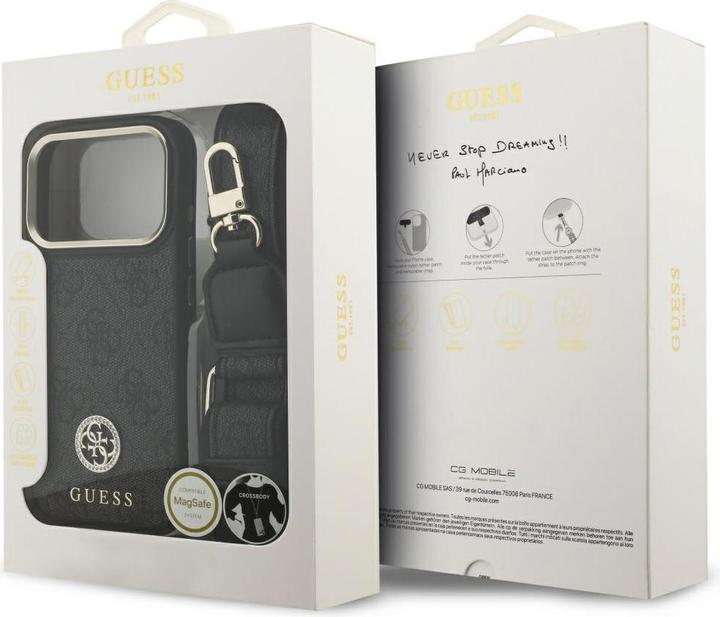 Produktbild Guess 4G Strass Logo & Big Strap Metal Buttons MagSafe case for iPhone 17 Pro black (Apple iPhone 17 Pro)