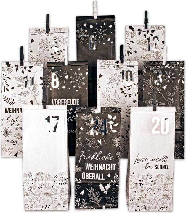 Papierdrachen Calendario dell'Avvento con buste stampate - Notte Santa in bianco e nero 2