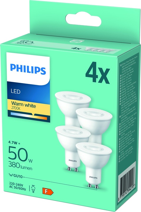 Actual product image Philips white (GU10, 4.70 W, 380 lm, 4 x, F)