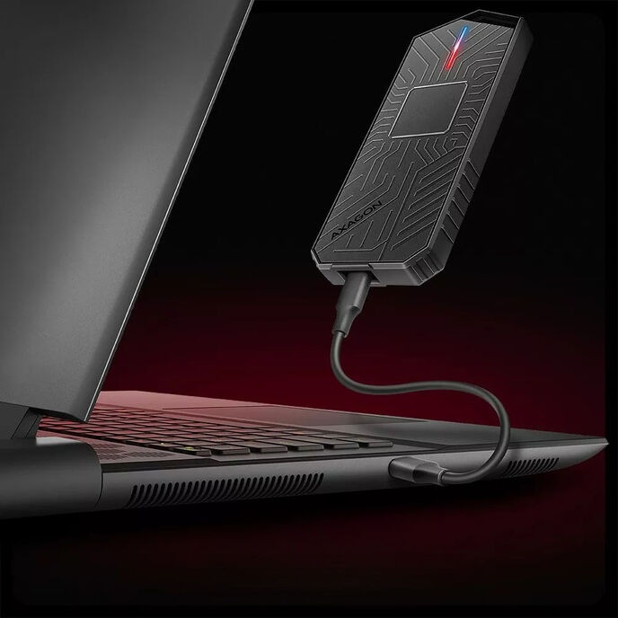 Actual product image Axagon EEM2-GAM, USB-C 10Gbps - NVMe & SATA SSD GAME M.2 box, bezšroubkový (M.2 2280)
