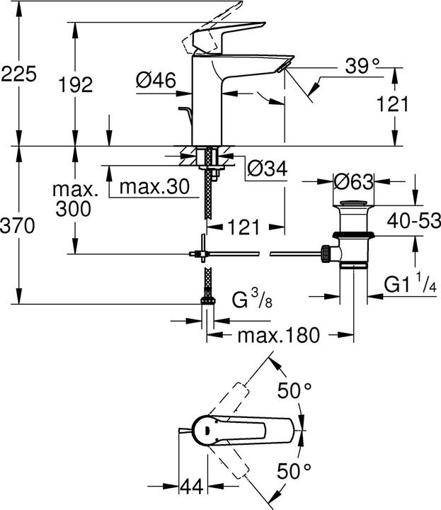 Image du produit Grohe Start QuickFix Lavaboarmatur, Zugstange-Ablauf, M-Size, Chrom
