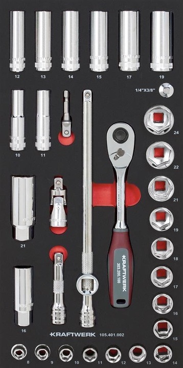 Kraftwerk Socket spanner set insert (8 mm, 9 mm, 10 mm, 11 mm, 12 mm, 13 mm, 14 mm, 15 mm, 16 mm, 17 mm, 18 mm, 19 mm, 21 mm, 22 mm, 24 mm)