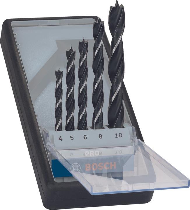 Actual product image Bosch Professional Zubehör PRO Wood twist drill set. 5 pcs. (4 mm, 5 mm, 6 mm, 8 mm, 10 mm)