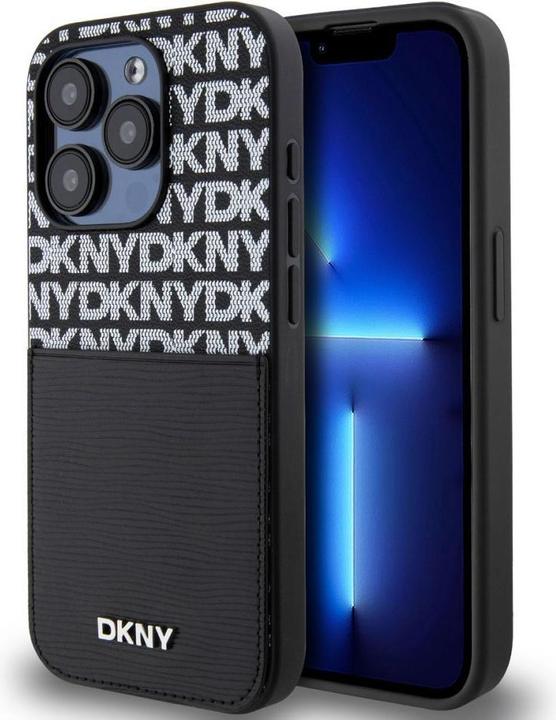 Actual product image DKNY PU Leather Repeat Pattern Card Pocket Case for iPhone 15 Pro Black (Apple iPhone 15 Pro)