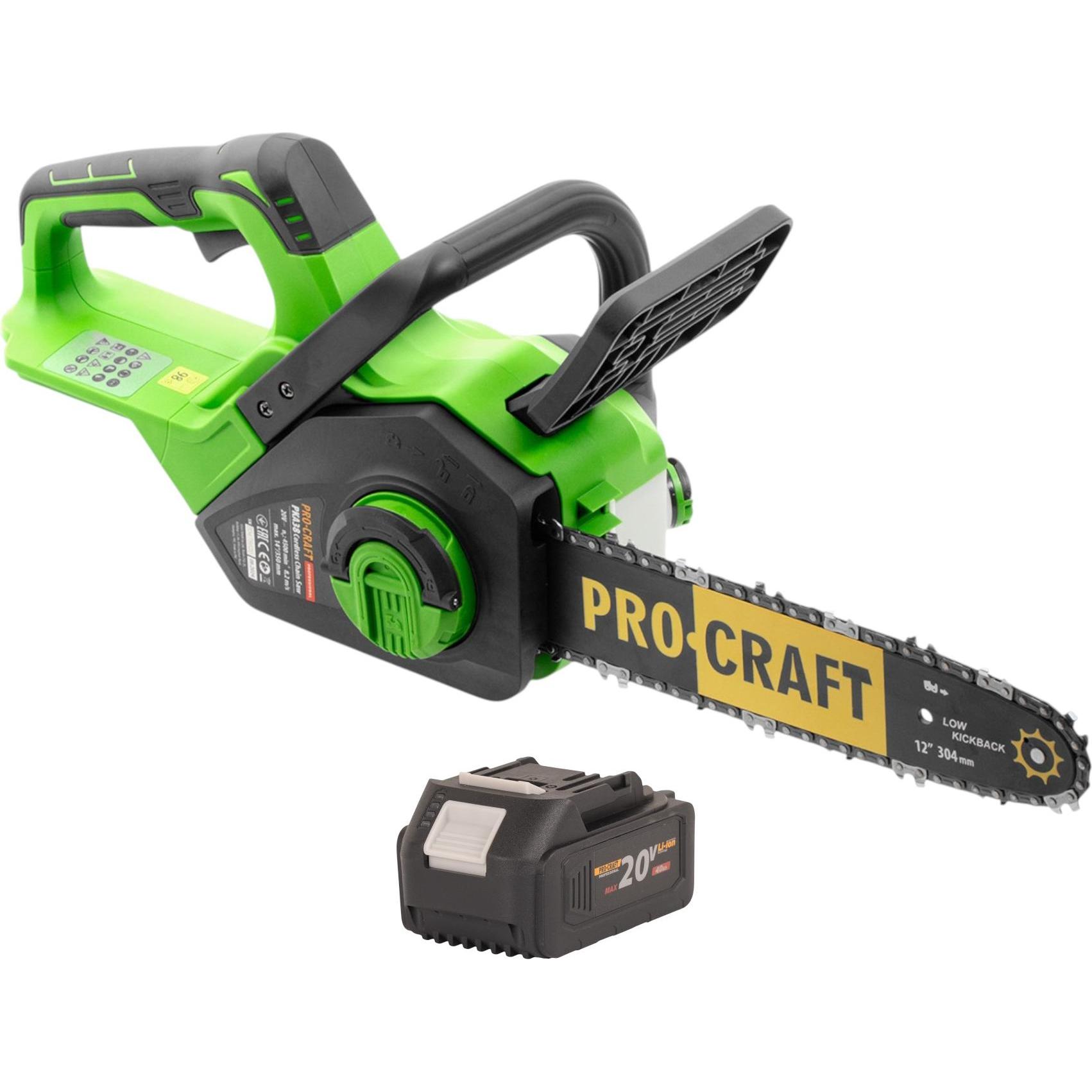 Procraft, Motosega, PKA38 Akku Kettensäge 20 V 304 mm Brushless + 1x Akku 4,0 Ah - ohne Ladegerät