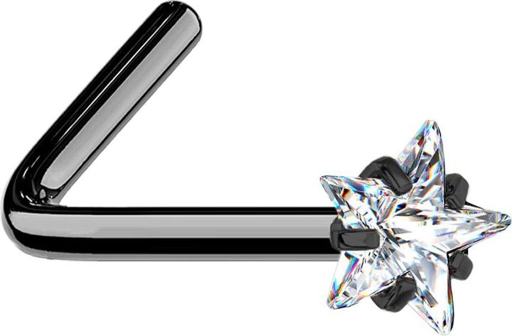 Produktbild Star Piercing Nasenstecker gewinkelt schwarz Kristallstern silber gefasst (ohne Messing, Chirurgenstahl 316L)