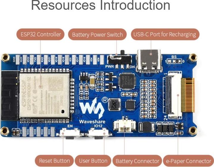 Produktbild WaveShare 2.13 Zoll E-Ink Cloud Modul mit WiFi und Bluetooth