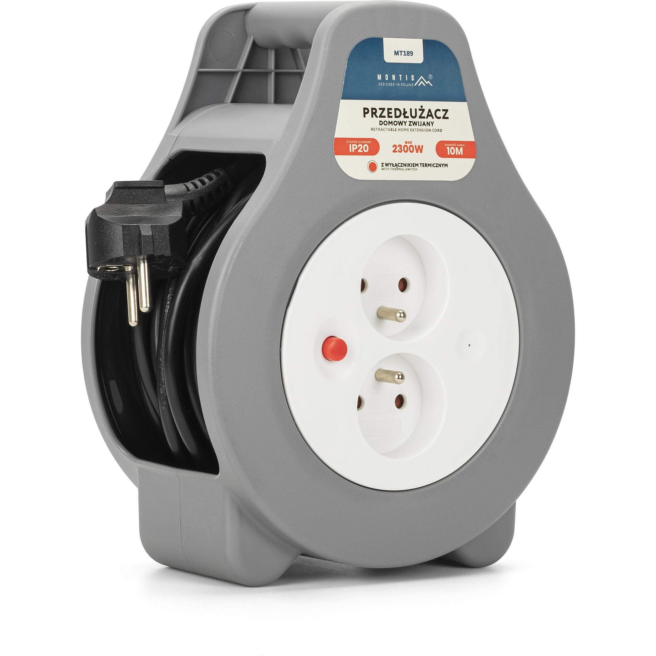 Montiss, Avvolgicavi, Montis Przedłużacz bębnowy z bezpiecznikiem termicznym 2-gniazdowy 10m MT189-10 (10 m, 1 mm².)