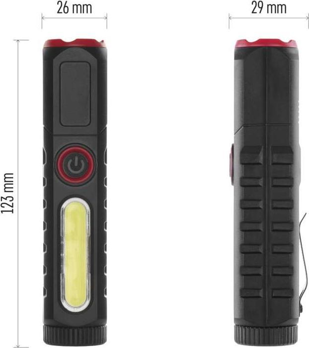 Actual product image Emos Wiederaufladbare LED-Taschenlampe aus Kunststoff P4720, 120 lm, 10 STCK., display box (12.30 cm, 120 lm)