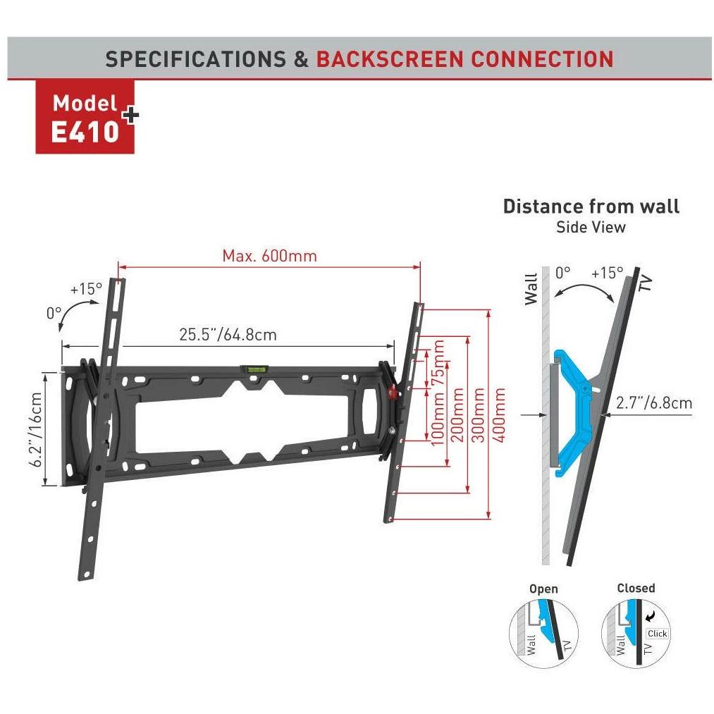 Thumbnail - Barkan E410+ (Wand, 90", 60 kg), TV Wandhalterung, Schwarz