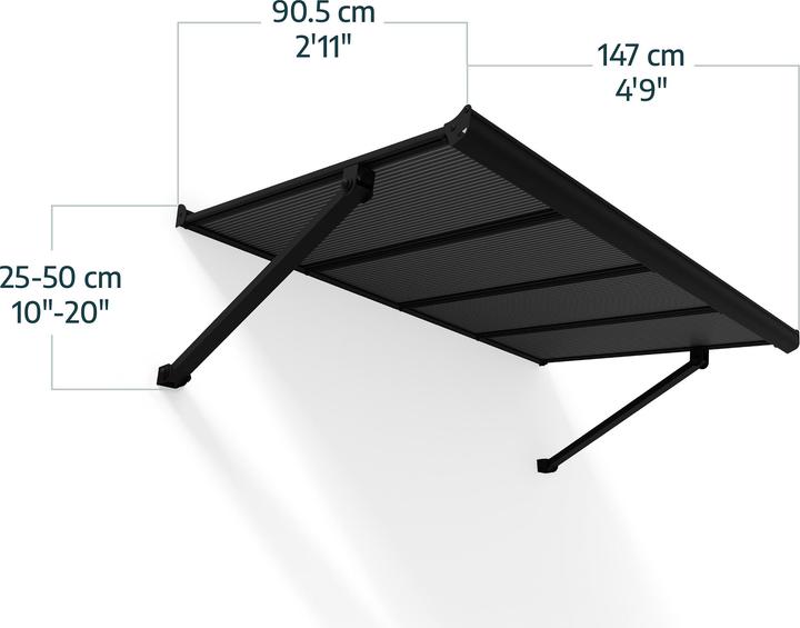 Actual product image Palram Canopia | Augustine 4.8ft Door Awning Black Structure / Opaque Grey Panels