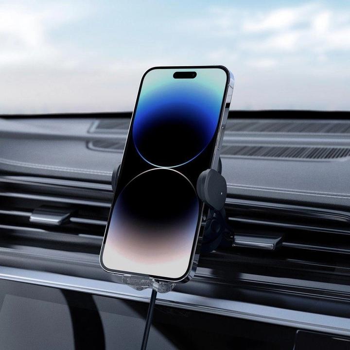 Actual product image Spigen car mount with charger UTS12W Onetap Universal Vent Car Mount Wireless Charger black