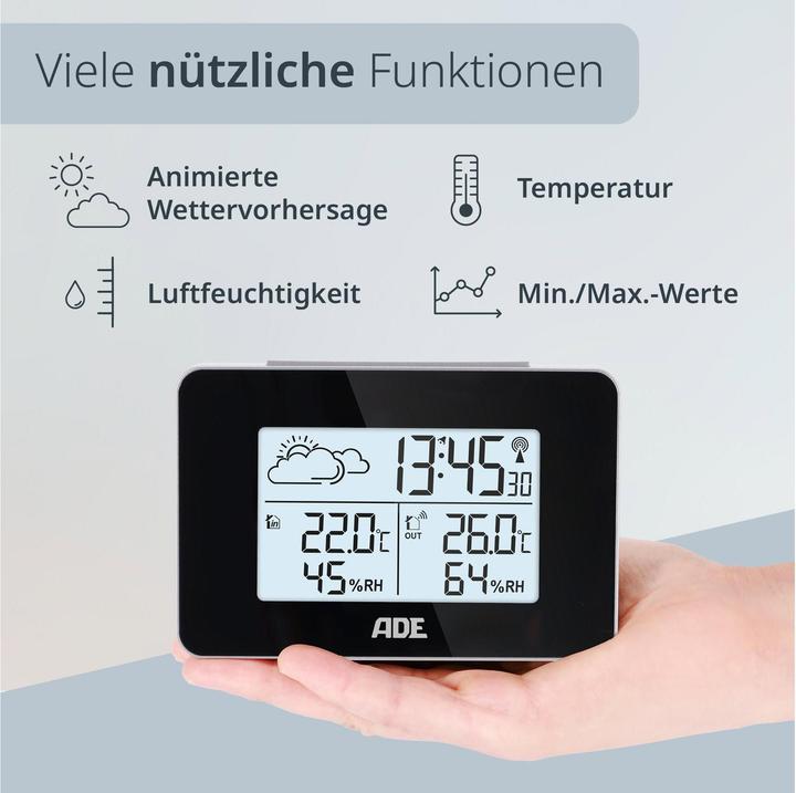 Actual product image ADE Wetterstation mit Funk-Aussensensor mit DCF-Funkuhr, Schwarz